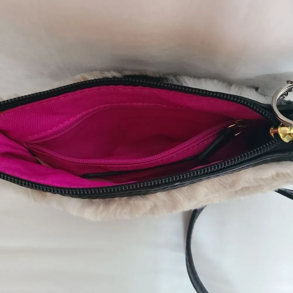 Juicy Couture Black and White Faux Fur Crossbody Bag Y2K